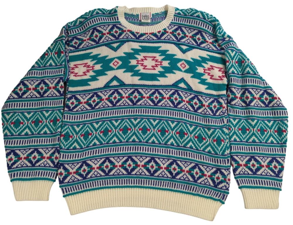 VTG Cricket Lane Sweater M USA Southwest Aztec Geometric Knit 80s 90s Retro
